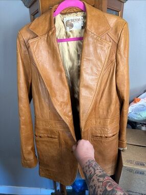 Silton Men's Tan Leather Blazer Jacket